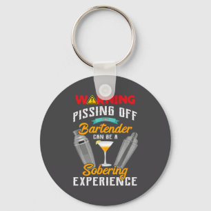 Warning Ing Off The Bartender Funny Sarcastic Bart Key Ring