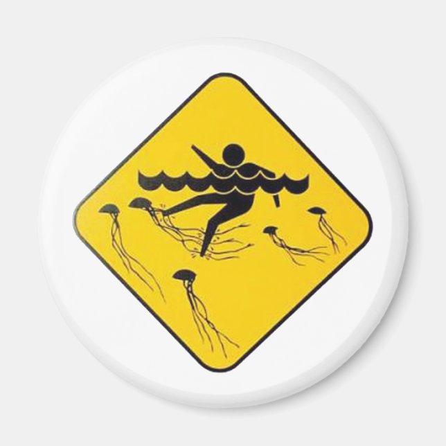 Warning Jellyfish in Water-Street sign Magnet (Front)