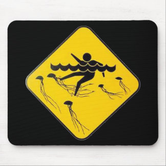 Warning Jellyfish in Water-Street sign Mouse Pad