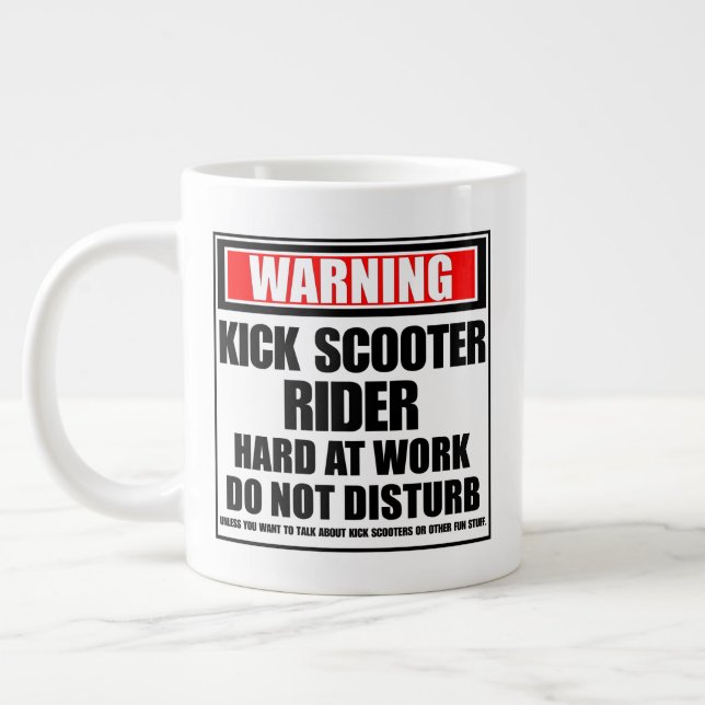 Warning Kick Scooter Rider Hard At Work Large Coffee Mug (Left)