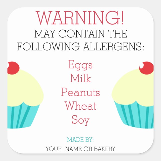 Warning May Contain Allergens Custom Square Sticker (Front)
