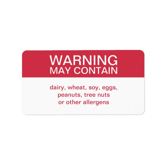 Warning May Contain Customised Ingredients Label (Front)