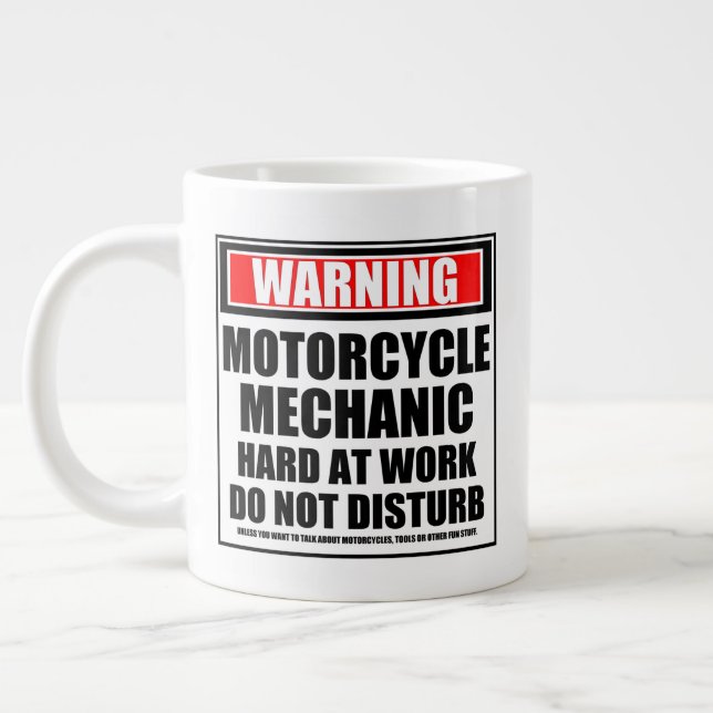 Warning Motorcycle Mechanic Hard At Work Large Coffee Mug (Left)