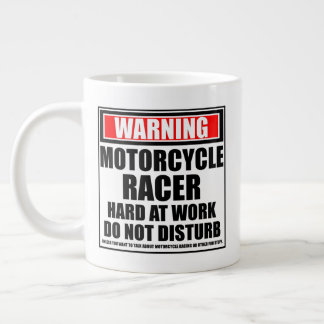 Warning Motorcycle Racer Hard At Work Large Coffee Mug