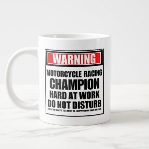 Warning Motorcycle Racing Champion Hard At Work Large Coffee Mug