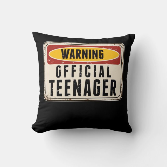 Warning Official Teenager Boys Girls 13th Birthday Cushion (Front)