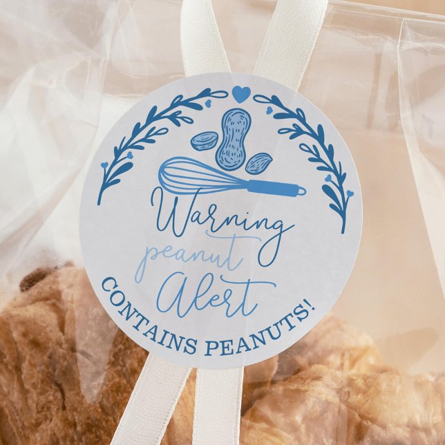 Warning Peanut Alert - Bakery Peanut Allergy Food  Classic Round Sticker (Warning Peanut Alert - Bakery Peanut Allergy Food Classic Round Sticker)
