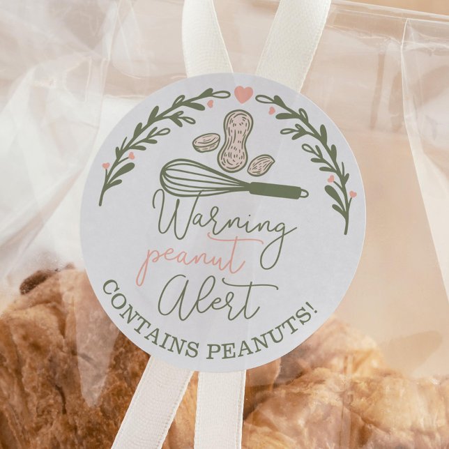 Warning Peanut Alert - Bakery Peanut Allergy Food  Classic Round Sticker (Warning Peanut Alert - Bakery Peanut Allergy Food Classic Round Sticker)