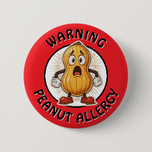 Warning Peanut Allergy Alert 6 Cm Round Badge