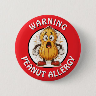 Warning Peanut Allergy Alert 6 Cm Round Badge