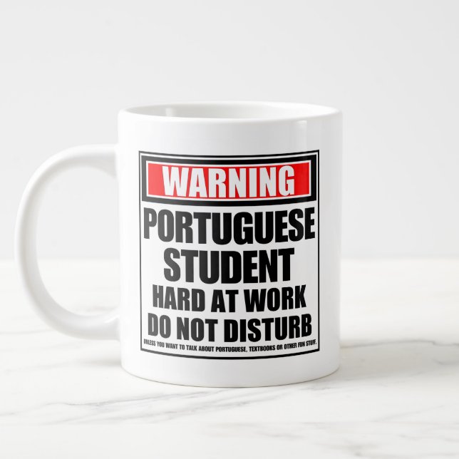 Warning Portuguese Student Hard At Work Large Coffee Mug (Left)