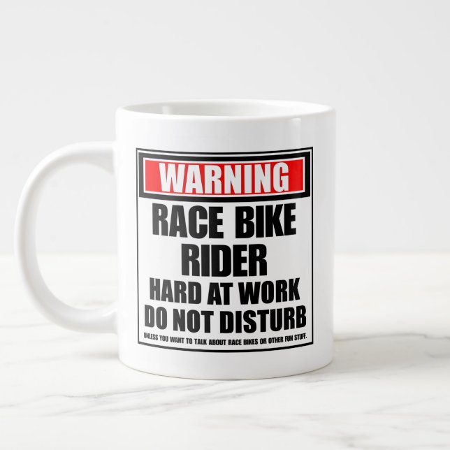 Warning Race Bike Rider Hard At Work Large Coffee Mug (Left)