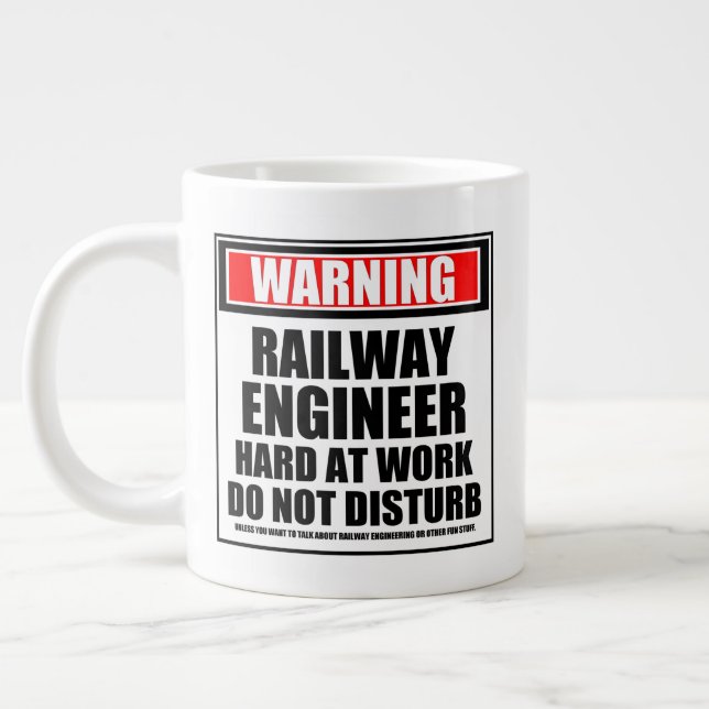 Warning Railway Engineer Hard At Work Large Coffee Mug (Left)