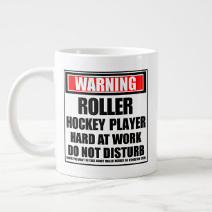 Warning Roller Hockey Player Hard At Work Large Coffee Mug