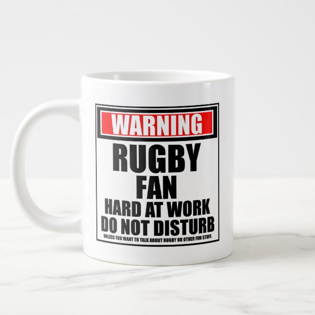 Warning Rugby Fan Hard At Work Do Not Disturb Large Coffee Mug (Left)