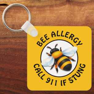 Warning Severe BEE Allergy Alert Button Key Ring
