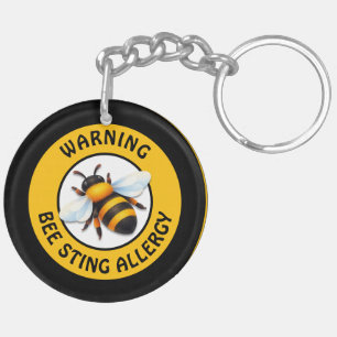 Warning Severe BEE Allergy Alert Button Key Ring