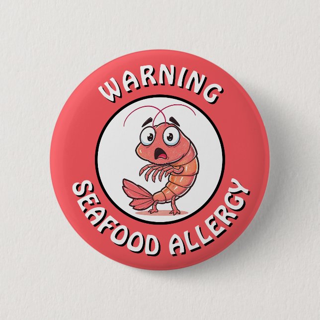 Warning Severe Seafood Allergy Alert Button (Front)
