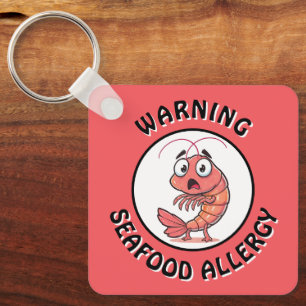 Warning Severe Seafood Allergy Alert Button Key Ring