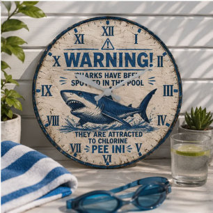 Warning! Sharks Have Been Spotted in This Pool Large Clock