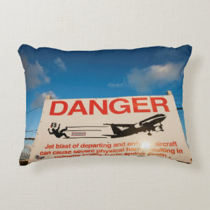 Warning sign near St. Maarten Airport, Decorative Cushion
