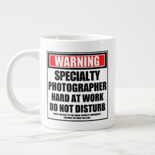Warning Speciality Photographer Hard At Work Large Coffee Mug