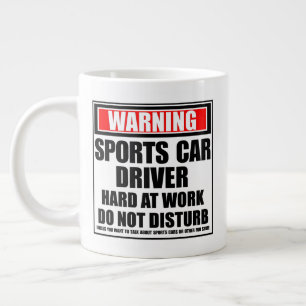 Warning Sports Car Driver Hard At Work Large Coffee Mug