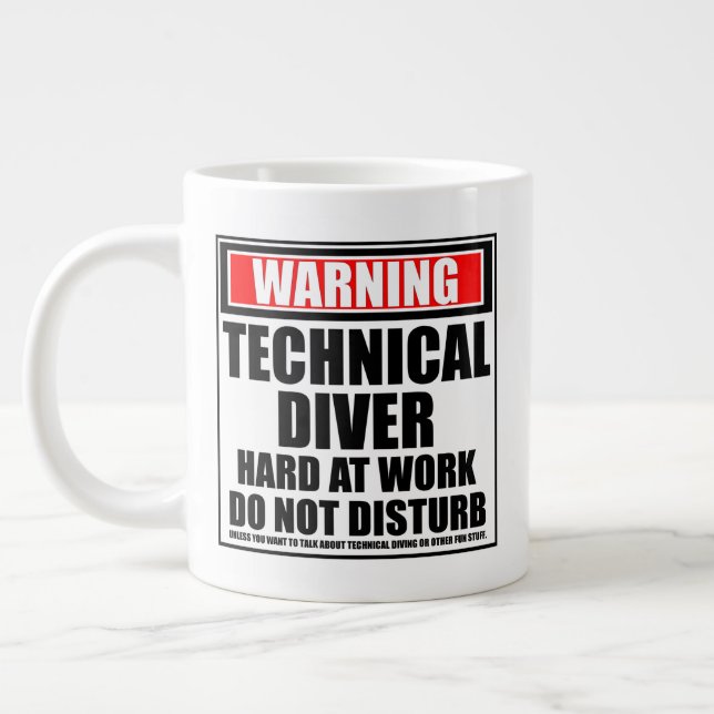 Warning Technical Diver Hard At Work Large Coffee Mug (Left)