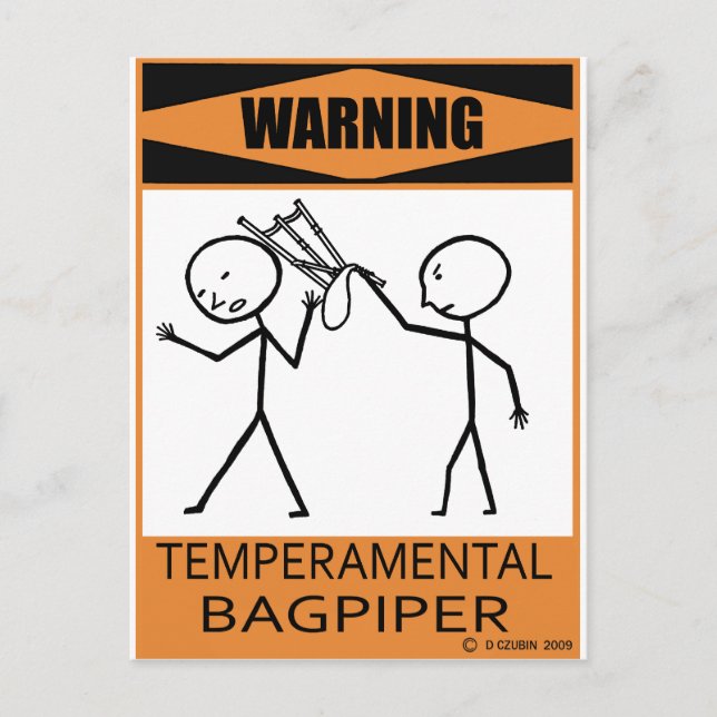 Warning Temperamental Bagpiper Postcard (Front)