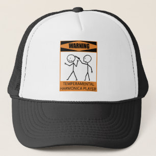 Warning Temperamental Harmonica Player Trucker Hat