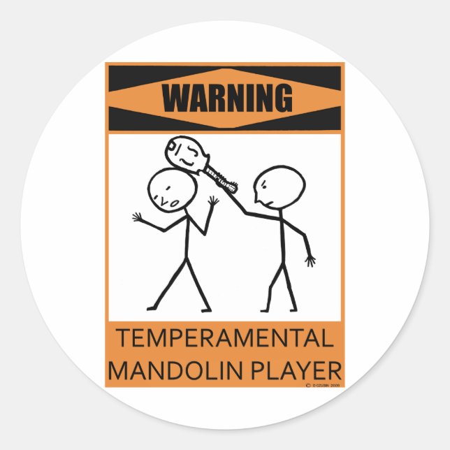 Warning Temperamental Mandolin Player Classic Round Sticker (Front)