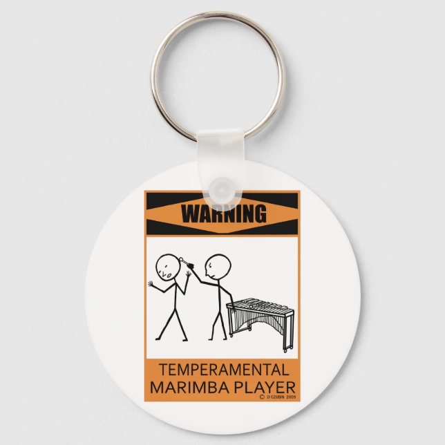 Warning Temperamental Marimba Player Key Ring (Front)