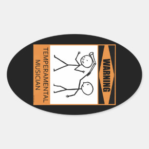 Warning! Temperamental Musician Oval Sticker