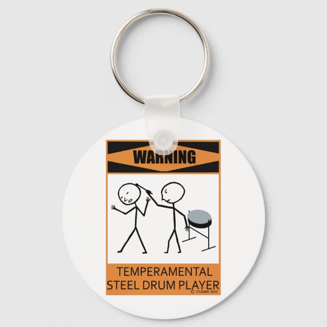 Warning Temperamental Steel Drum Player Key Ring (Front)