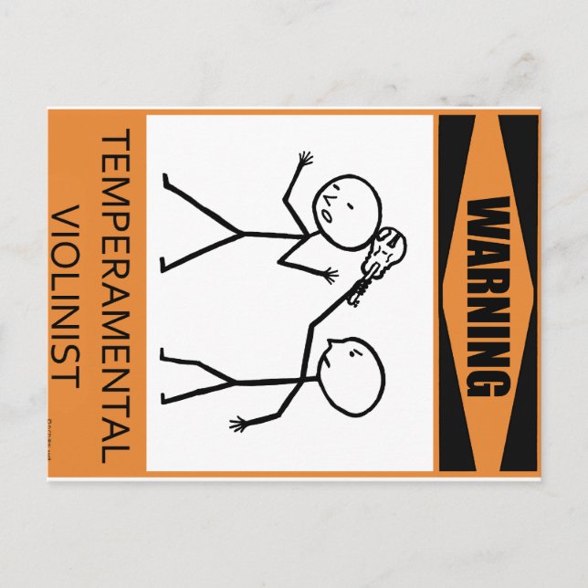 Warning Temperamental Violinist Postcard (Front)