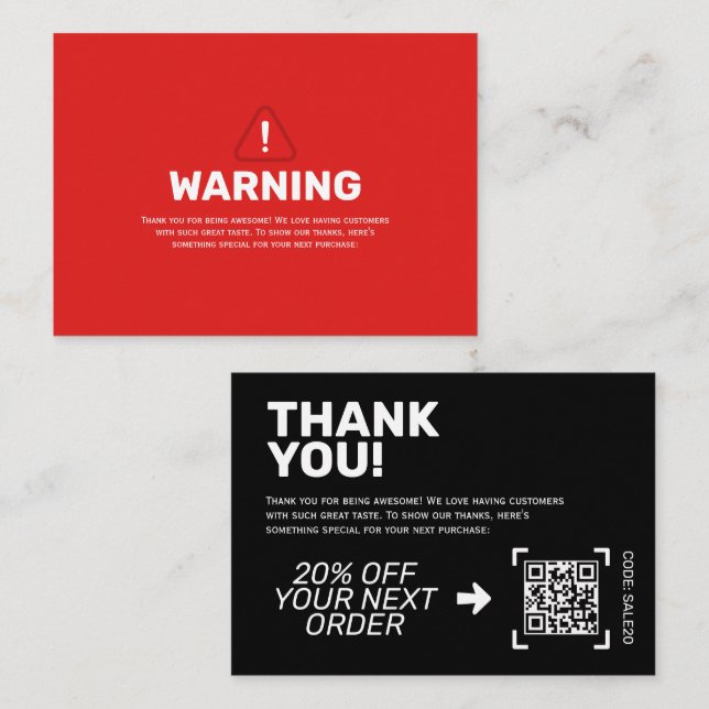 WARNING Thank You Insert Card | Discount Code (Front/Back)