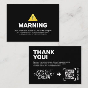 WARNING Thank You Insert Card Discount Code