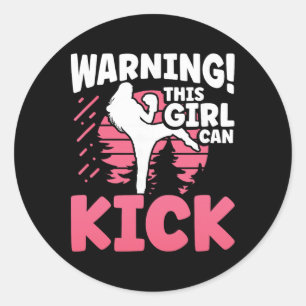 Warning This Girl Can Kick Mma Kickboxing Kickboxe Classic Round Sticker