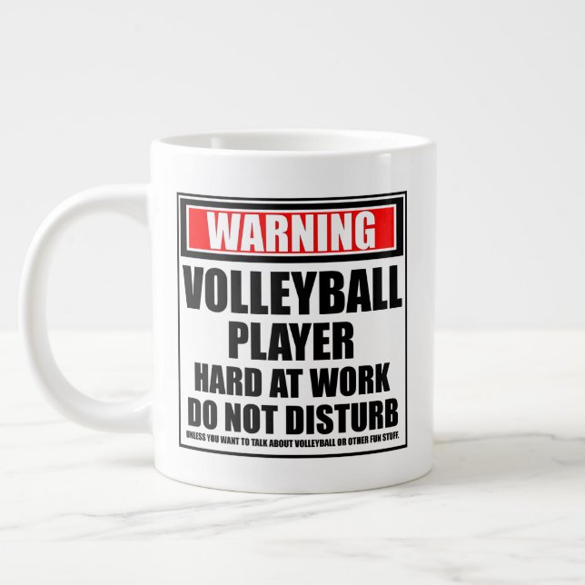 Warning Volleyball Player Hard At Work Large Coffee Mug (Left)
