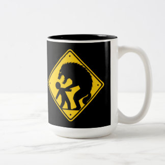 Warning Werewolves Roadsign Two-Tone Coffee Mug