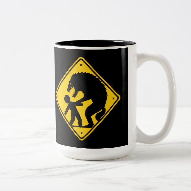 Warning Werewolves Roadsign Two-Tone Coffee Mug (Right)