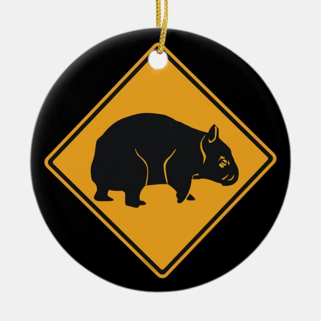 Warning Wombat Crossing Ceramic Ornament (Front)
