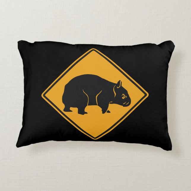 Warning Wombat Crossing Decorative Cushion (Back)