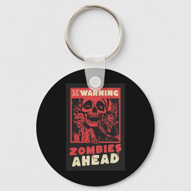 Warning Zombies Halloween Costume Key Ring (Front)
