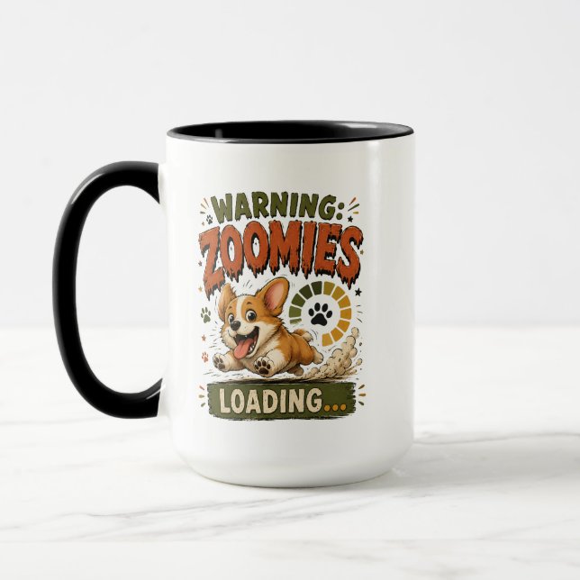 "Warning Zoomies Loading"Funny Corgi  Lover retro  Mug (Left)