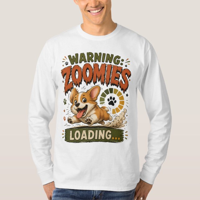 "Warning Zoomies Loading"Funny Corgi  Lover retro  T-Shirt (Front)