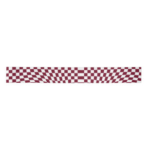 Warped Burgundy Red White Checks Checkered   Satin Ribbon