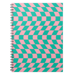 Warped Check Retro Chequerboard Pink Green Pattern Notebook