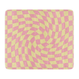 Warped Check Retro Chequerboard Pink Peach    Cutting Board