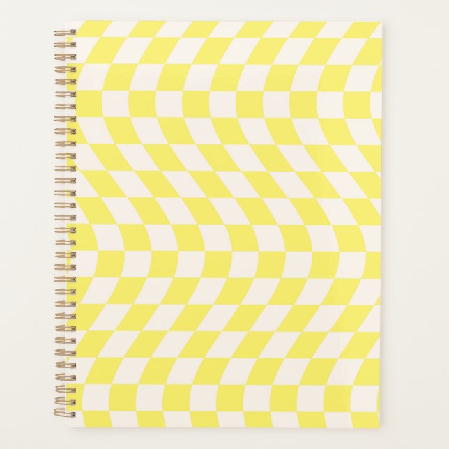 Warped Check Retro Chequerboard Soft Yellow Planner (Front)